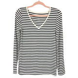 A New Day White/Black Striped V-Neck Long Sleeve Tee- Size M