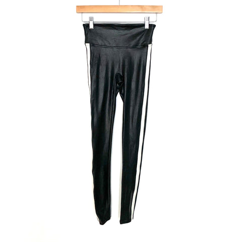 SPANX Black Faux Leather White Side Stripe Leggings- Size XS