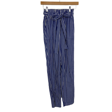 Shein Blue and White Striped Paper Bag Pants- Size XS