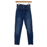 Justfab Paper Bag Belted Waist Raw Hem Denim Jeans- Size 24 (Inseam 25")