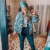 Old Navy Active White/Grey Animal Print Sherpa Button Up Jacket- Size XL