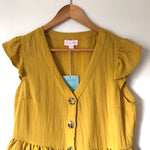 Hayden (Pink Lily) Mustard Button Up Ruffle Top NWT- Size S