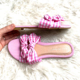 Liliana Pink Gingham Double Tie Strap Slides- Size 6.5 (BRAND NEW)