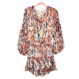 Buddy Love Gold Metallic Animal Print Elastic Waist with Ruffle Hem and Neck Tie Dress NWT- Size S