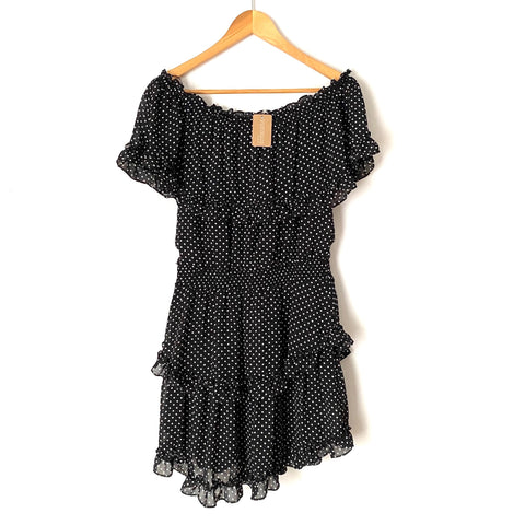 Vestique Black Polka Dot Smocked Waist Dress NWT- Size M