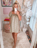 Forever 21 Olive/Pink Floral Smocked Neckline and Cuffs Dress NWT- Size S (see notes)
