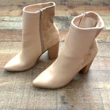 Lulus Essex Light Nude Mid-Calf Vegan Leather/Suede Booties- Size 9 (Sold out online)