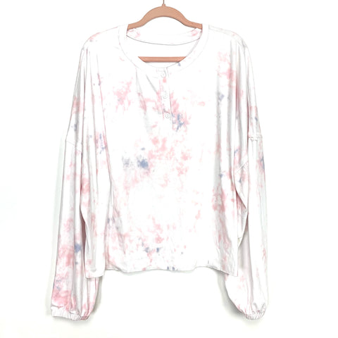 No Brand White/Pink/Purple Tie Dye Button Top- Size XL (we have matching shorts)