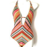 Becca Plunge Striped Lace Up Back One Piece- Size M
