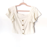 Goodnight Macaroon White Ruffle Sleeve Button Up Crop Top- Size S