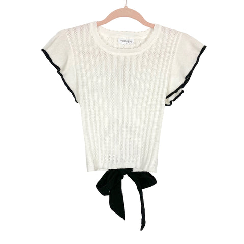 Vestique White Open Knit with Back Cut Out and Black Tie Mandy Top NWT- Size S