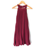 Pink Lily Burgundy Pleated Halter Neck Dress- Size S