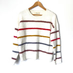 Molly Green White Fuzzy Sweater with Colorful Stripes- Size S/M