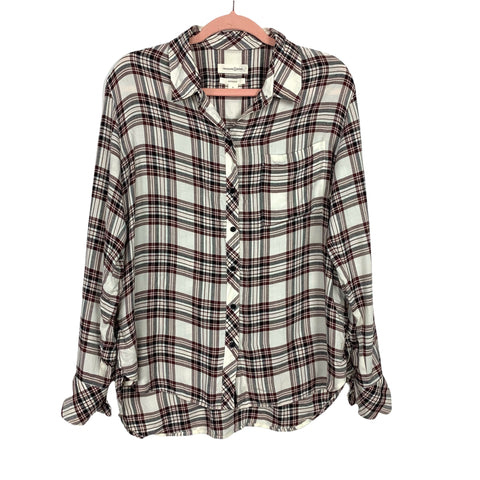 Treasure & Bond White Plaid Boyfriend Button Up Top- Size S