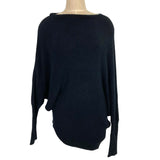 Olivaceous Black Ribbed Knit Boatneck with Assymetrical Hem Sweater- Size L