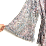 Goodnight Macaroon Paisley Print Front Zipper & Button Flare Sleeve Romper- Size M