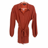 Blue Blush Burnt Orange Button Up Belted Shirt Dress- Size S