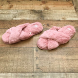 BP Mauve Sophie Criss Cross Faux Fur Plush Slipper- Size XL (11-12)