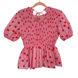 Petal + Pup Pink with Red Polka Dots Smocked Peplum Top- Size 6