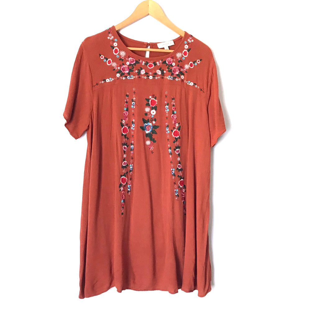 Umgee Rust Orange Floral Embroidered Dress- Size XL The Saved Collection Umgee Rust Orange Floral Embroidered Dress- Size XL The Saved Collection