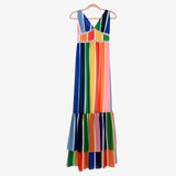 Aura Colorful Striped Eyelet Waist Detail Adjustable Criss Cross Back Tie Dress- Size L (sold out online)