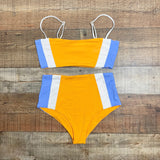 L*Space Orange/White/Blue Reversible Bikini Top- Size M (we have matching bottoms)