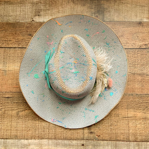 Judith March Paint Splatter Belted Straw Hat