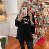 Old Navy Black Holiday Vibes Crewneck Sweatshirt- Size S