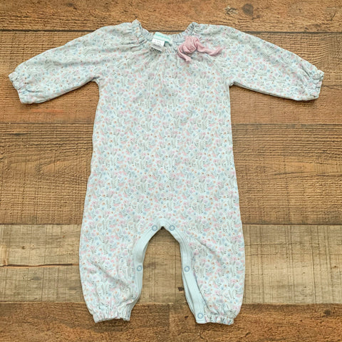Feather Baby Blue and Pink Floral Jumpsuit- Size 3-6M