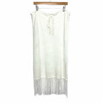 Amaryllis White Sheer Crochet Drawstring Fringe Hem Skirt- Size XL/1X (sold out online)
