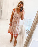 Lovestitch Burnt Orange/White/Gold Metallic Floral Print Dress NWT- Size S