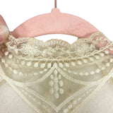 No Brand Cream Mesh and Lace with Beaded Detail and Ribbon Tie Mock Neck Top- Size ~XS (see notes)