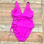 Ashley Graham x Swimsuits For All Magenta Side Cut Out One Piece Swimsuit- Size 14