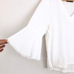 Maven West White Bell Sleeve Top with Raw Hem- Size M