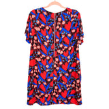 Olivaceous Maroon with Blue/Red Floral Pattern Shift Dress NWT- Size L