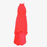 No Brand Red and White Polka Dot Tie Halter Faux Wrap Hi/Low Belted Dress- Size S