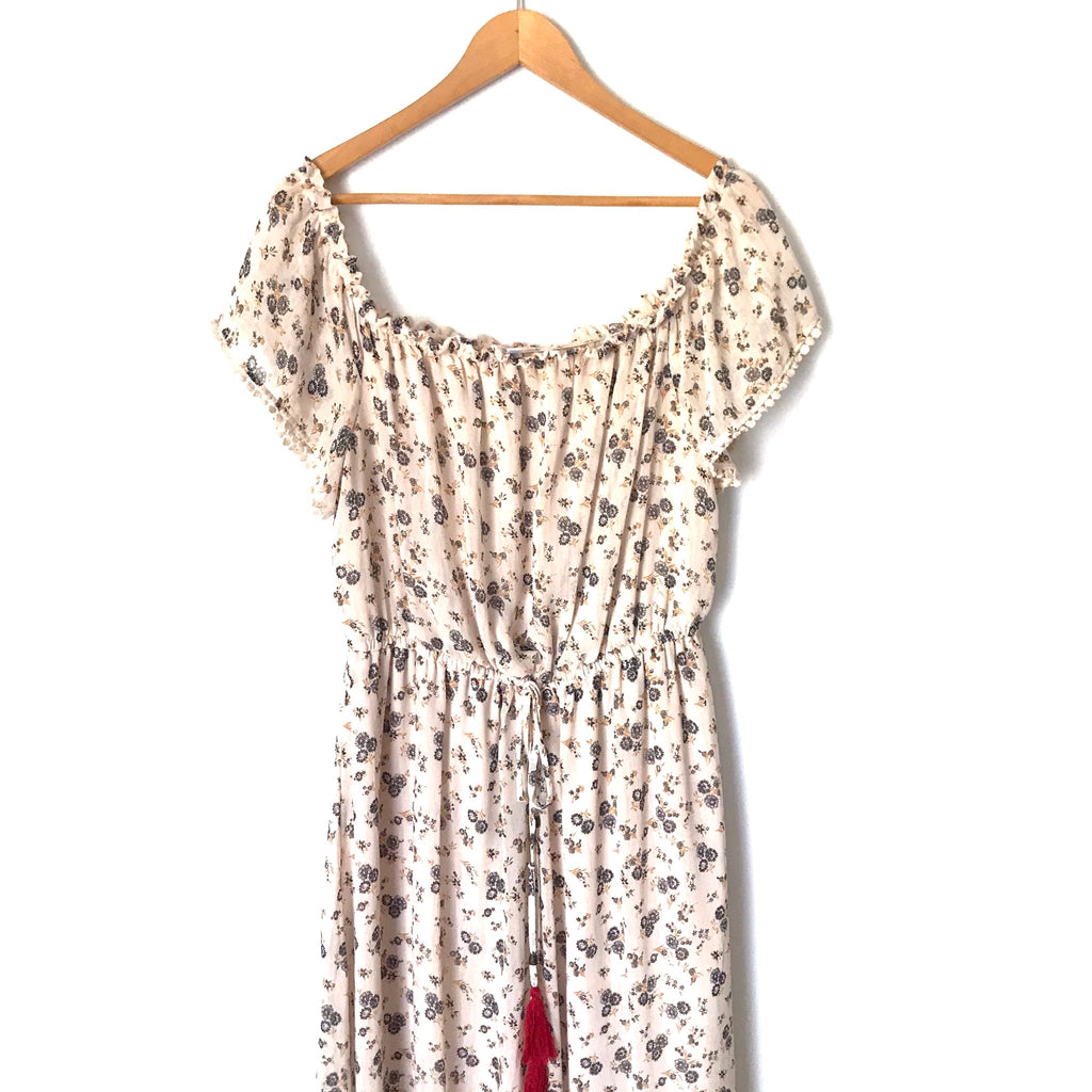 Xhilaration Floral Off the Shoulder Drawstring Waist Maxi Dress- Size – The Saved Collection Xhilaration Floral Off the Shoulder Drawstring Waist Maxi Dress- Size – The Saved Collection