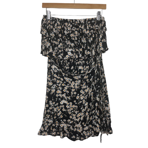 Vici Black Floral Strapless Faux Wrap Dress- Size S