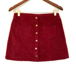 Pink Lily Burgundy Corduroy Button Up Skirt- Size S