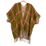 Aerie Cedar/Pink Boucle Fringe Poncho/Cape- One Size