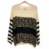 Living My Best Style x Pink Lily Cream/Animal Print/Striped Top- Size S
