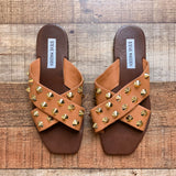 Steve Madden Leather Gold Spiked Stud Slide Sandals- Size 7