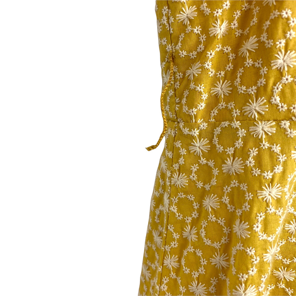 ASOS Design Mustard Floral Embroidered Tie Up Back Belted Dress- Size The Saved Collection ASOS Design Mustard Floral Embroidered Tie Up Back Belted Dress- Size The Saved Collection