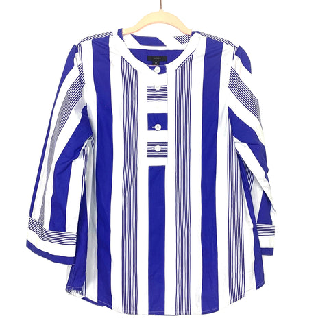 J Crew Blue and White Striped Half Button Wide Sleeve Top- Size XS