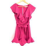 Luxxel Berry Belted Ruffle Romper with Key Hole Back NWT- Size S