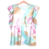 No Brand Blue/Pink/Orange/White Tie Dye Ruffle Cap Sleeve Top- Size M