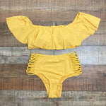 Envya Golden Yellow with Criss Cross Strap Sides Bikini Bottoms- Size S (sold out online, we have matching top)