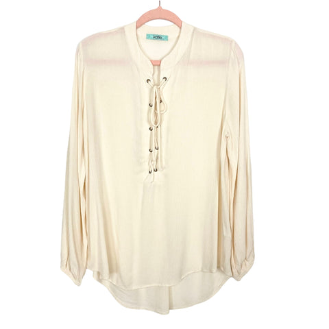 Karlie Ivory Drawstring Neckline Hi-Lo Hem Top- Size S