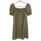 Forever 21 Olive/Pink Floral Smocked Neckline and Cuffs Dress NWT- Size S (see notes)