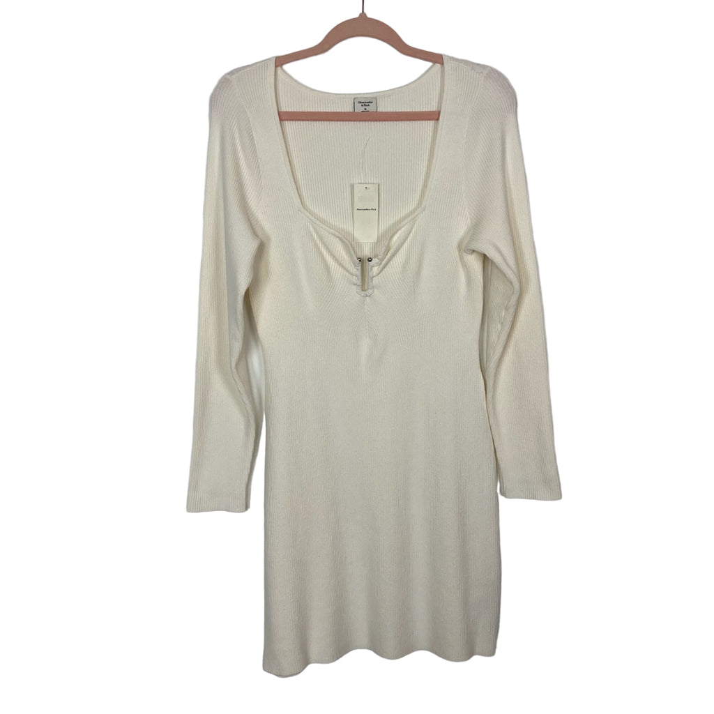 Abercrombie & Fitch Off White Hardware Mini Sweater Dress NWT- Size XL – The Saved Collection Abercrombie & Fitch Off White Hardware Mini Sweater Dress NWT- Size XL – The Saved Collection